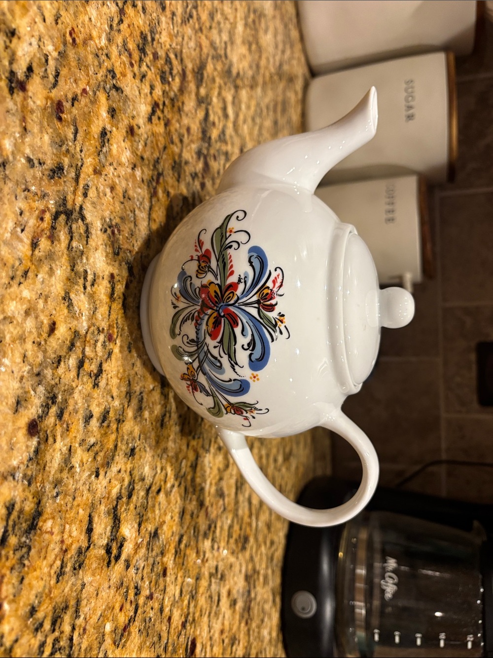 White Porcelain Teapot with Multicolor Floral Motif